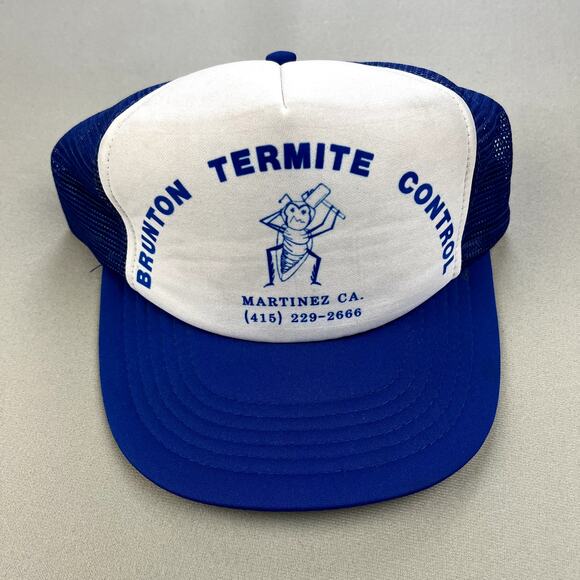 Vintage Pest Control Hat Snapback Trucker Blue Termite Bugs Insect Cartoon 90s - Picture 2 of 6